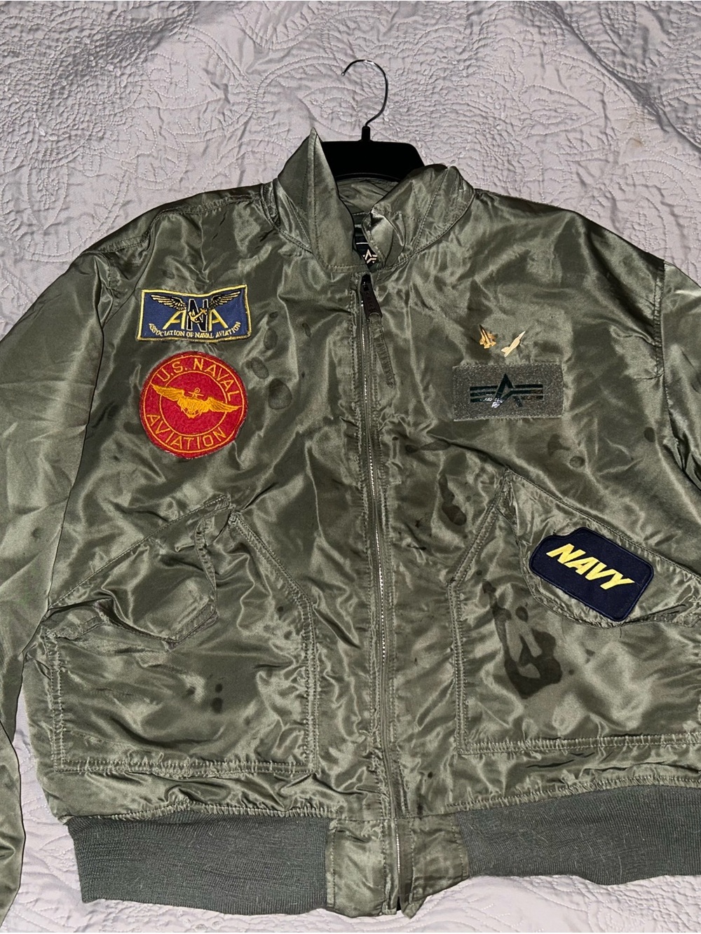 Alpha Industries Olive Green Navy Patch Bomber Jacket